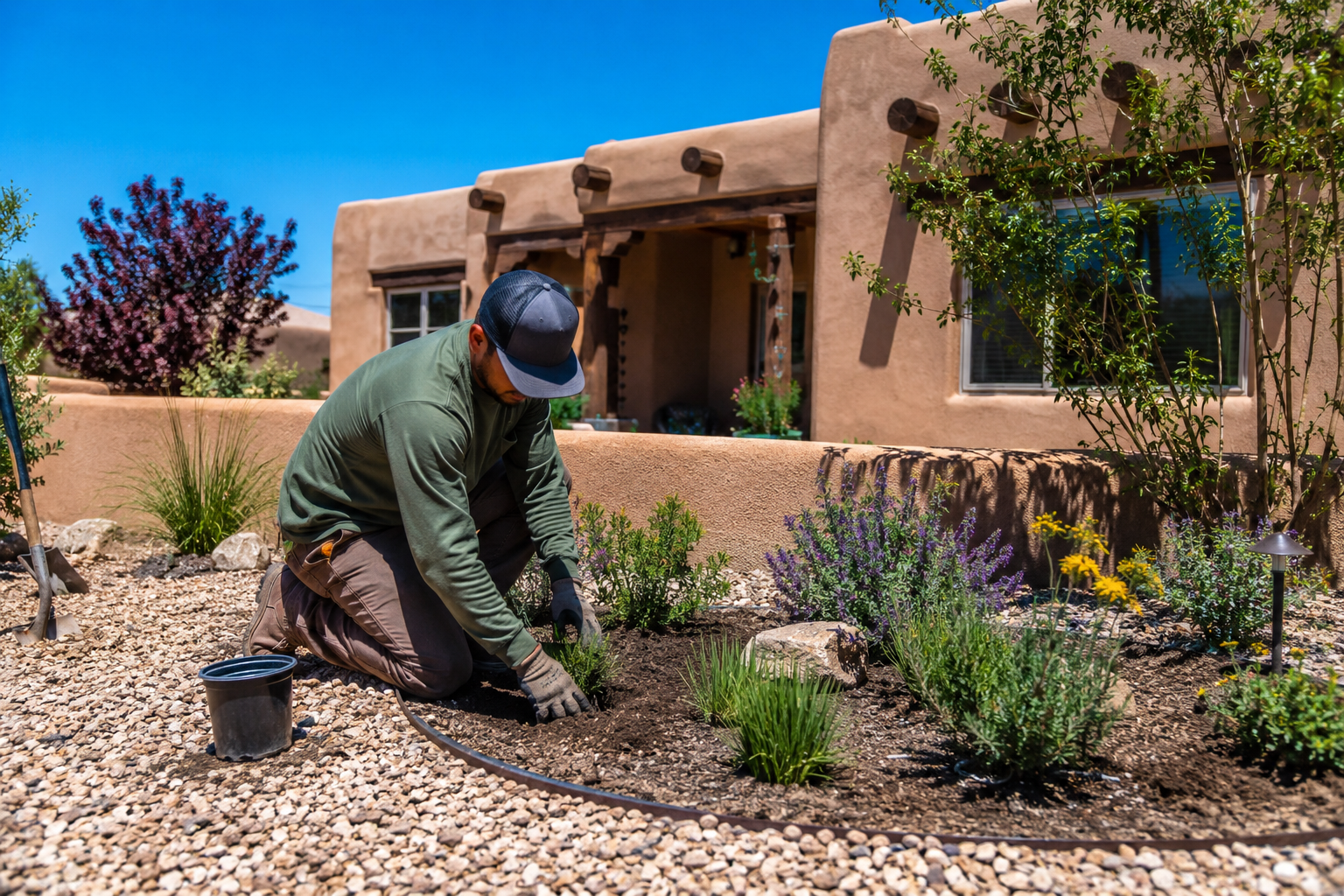 Desert planting service with gravel, rock, and southwestern landscape design